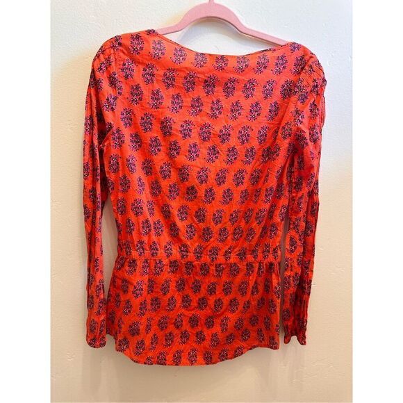 Tory Burch Orange and Pink Floral Long Sleeve Top Size 8 - Picture 4 of 4